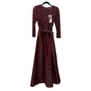 New Pissaro Nights Womens Size 6 Burgundy Sequined Evening Gown W/ Taffeta Skirt